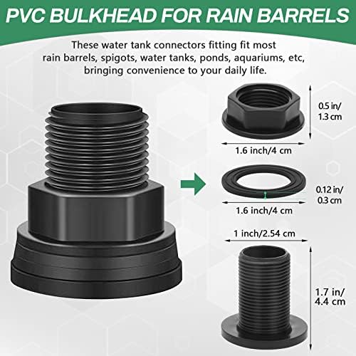 4 Pack PVC Bulkhead para barris de chuva 3/4 masculino 1/2 fêmea, conector de tanque de água com rosca dupla com rosca