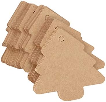 Sewroro Kraft Paper Tags com cordas 50pcs Tags de presente de árvore de Natal Tags de embrulho de presente para decoração de diy