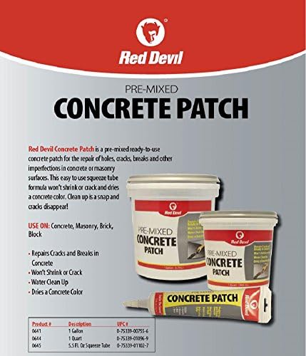 Red Devil 0645 Patch de concreto pré-misturado, tubo de aperto de 5,5 oz, pacote de 1, cinza, 5 fl oz