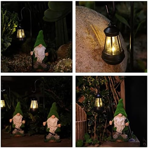 Estátua de Gnome Gnome em reuniões com luz solar LED, grandes gnomos de fadas engraçados estatuetas com lanterna solar,