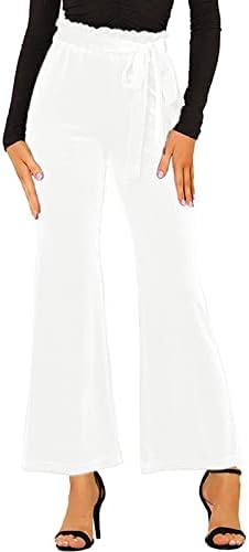 Calça de ioga de flare dsodan para mulheres femininas casuais cores sólidas com cintura alta elástico calça de perna larga com bolsos