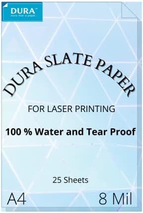 Papel de ardósia Dura para impressora a laser, água e à prova de lágrimas, 5 mil, 8,5 × 11 polegadas, 25 folhas