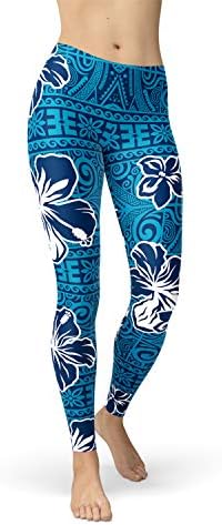Satori_stylez havaiano hibiscus leggings de calça azul tropical de calça tropical tatuagem polinésia