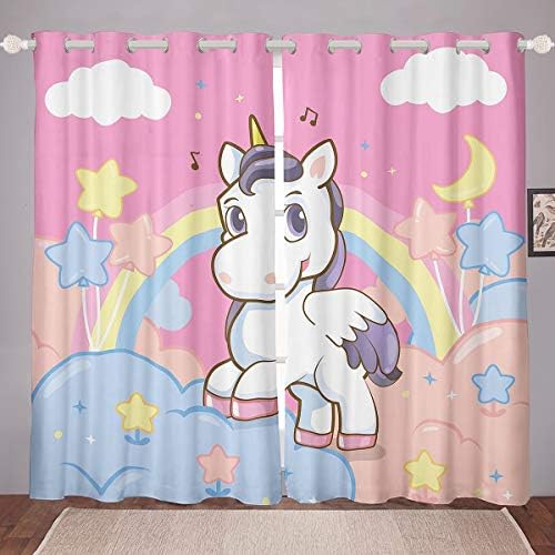 Crianças painéis de cortina de janela arco -íris para crianças meninos meninos adoráveis ​​cavalos de cortinas de janela