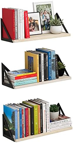 Wallniture Minori Flutuante Livro de estante de estante de 3, prateleiras flutuantes para armazenamento de parede, prateleiras