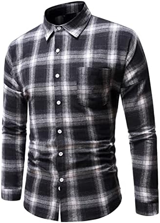 Camisetas xadrez da UBST para masculino, botão de manga longa de outono para baixo colar de gola descendente