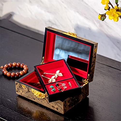 Smljlq Jewelry Box-Box-Box Storage Vintage de estilo chinês com bloqueio de armazenamento de armazenamento de organizador