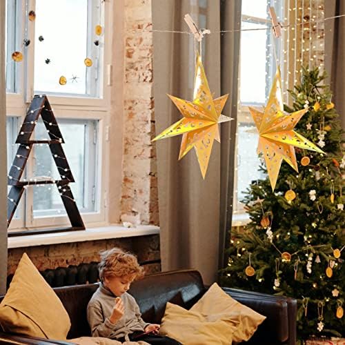 Luxshiny Five Star Paper Paper Star Lanterna Lampshade: Golden 8 Ponto estrela de Natal Star Christmas Ornament Light