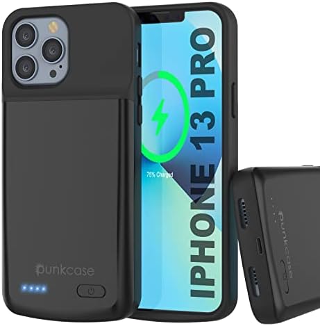 PunkJuice projetado para iPhone 13 Pro Battery Case, 4800mAh Charging Power Bank com protetor de tela | Intelswitch | Slim, seguro e confiável compatível com o iPhone 13 Pro [preto]