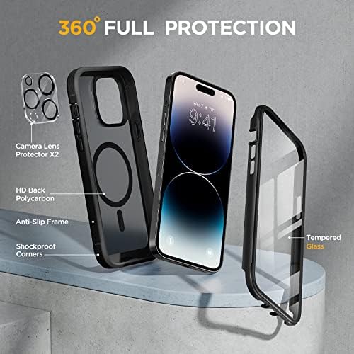 Miracase Magnetic for iPhone 14 Pro Case, [Compatível com Magsafe] [Protetor de tela de vidro temperado embutido] Caso de