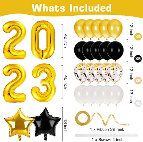 Juejyohl 2023 Balões de graduação 40 polegadas Big Balloons Balloons Decorations Supplies 26 Balões de pacote preto e dourado para a festa de formatura 2023, festivais de véspera de Ano Novo, festa de Natal