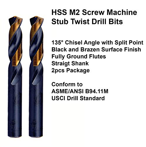 Maxtool 1/64 2pcs parafuso idêntico exercícios de máquina de parafuso hss m2 bits drill bits preto e bronze de bronze lineado hastreio curto reto; smf02h10r01p2