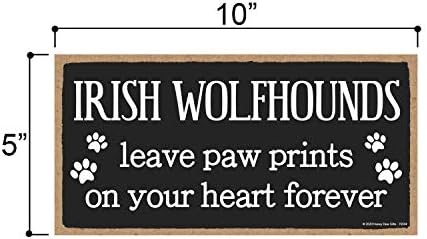 Honey Dew Gifts Irish Wolfhounds deixa impressões de pata, decoração de casa de casas de leite de madeira, lixo decorativo de parede, 5 polegadas por 10 polegadas