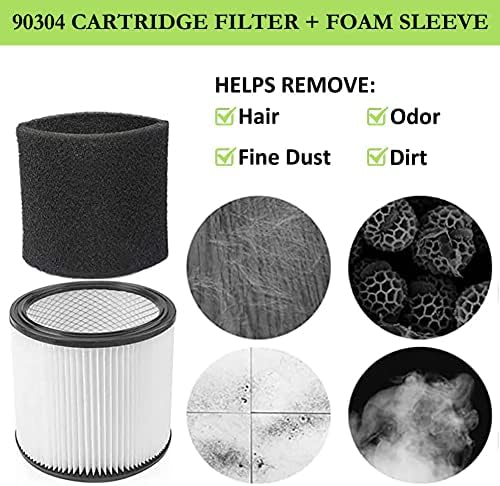 Filtros de substituição para o filtro VAC da loja 90304 90333 90350 Filtro de VAC seco úmido com tampa, filtro de luva de espuma 90585, filtro 9010700 com faixa de retenção, se encaixa na maioria dos 5 galões