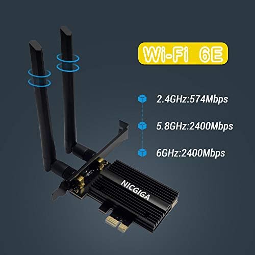 Nicgiga wifi 6e 5400Mbps AX210 PCIE sem fio PCIE, atualizado para 6g/5.8g/2,4 GHz Tri-banda, Bluetooth5.2, 802.11Ax Adaptador de