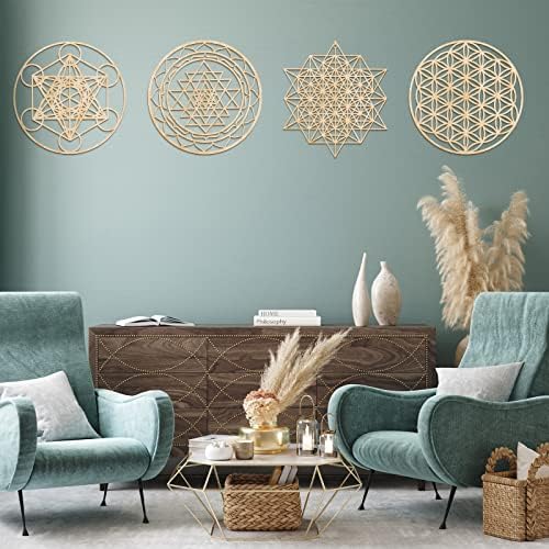 LEINUOSEN 4 PCS 12 polegadas Crystal Grid Board Sagred Geometria Arte da parede Conjunto de Metatron Cube, Flower of Life,