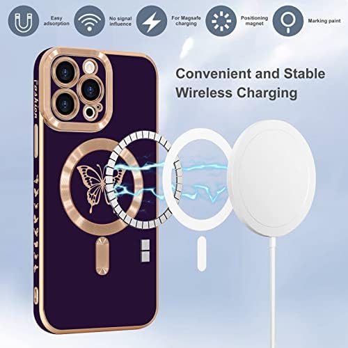 Caso magnético de Lafunda para iPhone 13 Pro Max Case for Women Girls [Compatível com MagSafe] [Proteção à câmera] Bling Butterfly