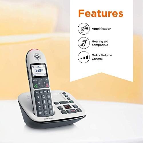 Motorola CD5014 Decc 6.0 Telefone sem fio com secretária eletrônica, bloqueio de chamadas e impulso de volume, branco,