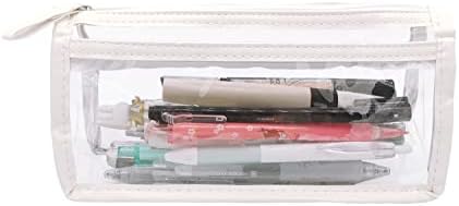 Funnidade Live Transparent PVC Lápis Pen Organizer Saco de maquiagem cosmética, bolsa de caixa de compartimentos duplos transparente para viagem | Pincel de maquiagem | Papelaria | Crafts pequenos, canetas não incluídas （rosa)
