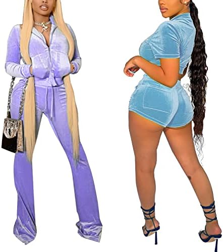 Zeyayi [2-PACK] Velor Tracksuit Womens de duas peças de manga comprida Tampas de calças de calças queimadas com bolsos