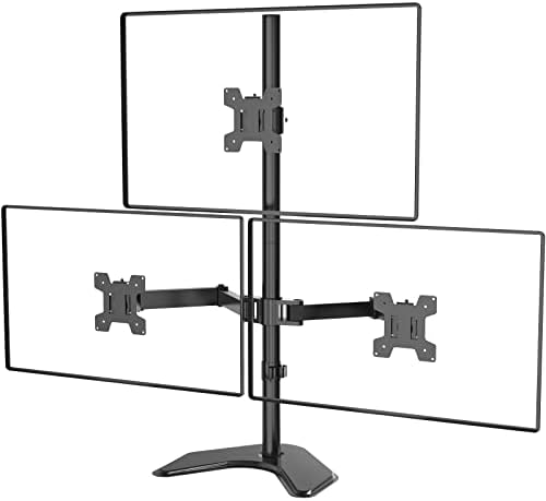 Wali Triple Monitor Stand, Free Standing Three Monitor Desk -montagem totalmente ajustável, encaixa 3 telas de até 27 polegadas, 22 libras de capacidade de peso por braço, preto
