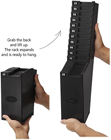 Lathem expandindo o rack de cartão de tempo para cartões de 7 polegadas, 25 bolsos, plástico preto, hardware de montagem
