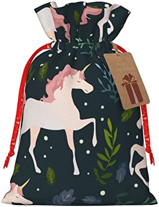 Sacos de presente de traços de natal Aquarela-unicorn-Floral Presents Bolsas de embalagem sacos de embrulho de presentes de natal,