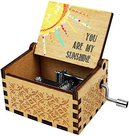 Officygnet You Are My Sunshine Wood Music Box para esposa/filha/filho - Laser Gretos da caixa de música de manivela de mão de