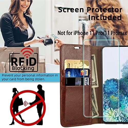 Monasay iPhone 11 Caixa da carteira, 6,1 polegadas, [Protetor de tela de vidro incluído] [Bloqueio RFID] Flip Folio Leather