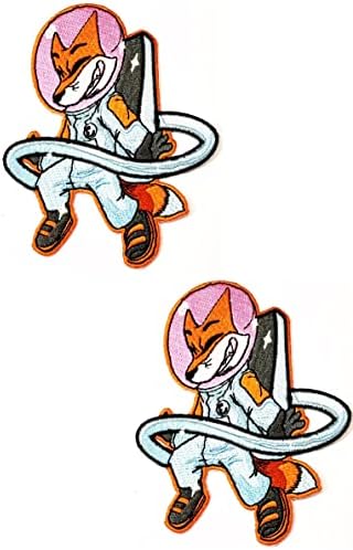 Kleenplus 2pcs. Fox Patches adesivo Orange Fox Space Astronauta Cartoon Bordado Ferro em tecido Appliques Diy Craft Reparo