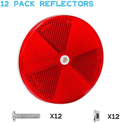 Dexspoeny 12 pacote de refletor redondo vermelho refletor frontal com parafusos refletores de segurança para os caminhões de carro RV de garagem de garagem vermelha de alta visibilidade Refletes de reboque com orifício de montagem central