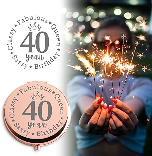 40º presente de aniversário para mulheres amantes da coroa Rose Gold Gold Travel Mirror Cosmetic 40 e Fabulous Queen Birthday
