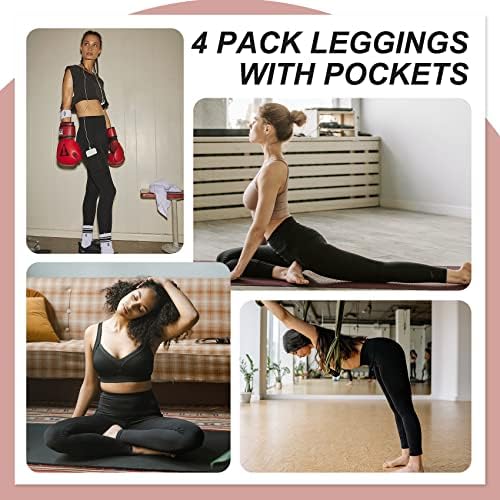 Nexiepoch 4 Leggings para mulheres com bolsos- Controle de barriga de cintura alta para treino executando calças de ioga Reg e plus
