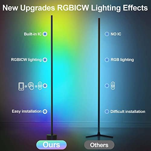 Lâmpada de piso de canto Miortior - Lâmpada de canto LED RGB inteligente com controle de aplicativo e remoto, 16 milhões de