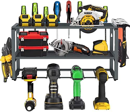 Touekeng Power Tool Organizer, montagem de parede do organizador da ferramenta elétrica com 4 suportes de perfuração, 3 camadas