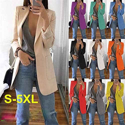 Andongnywell Women Casual Slave Longa Longa Aberta Cardigã Trabalho de Escritório Blazer com bolsos Outwear