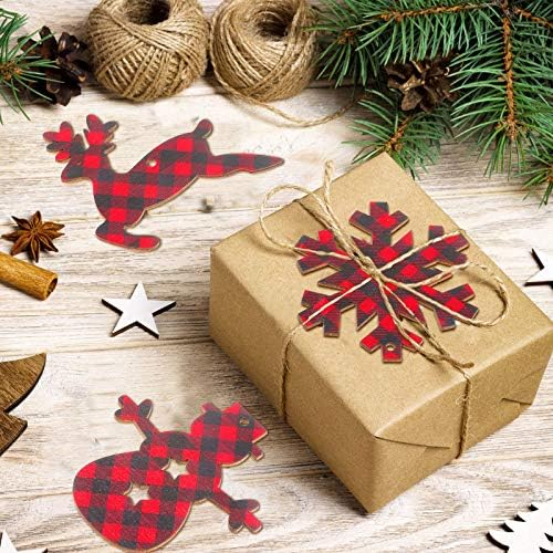 36 peças Christmas Wooden Snowflake Ornamentos de búfalo xadrez pendurado ornamentos renas Manamias de madeira do boneco de neve
