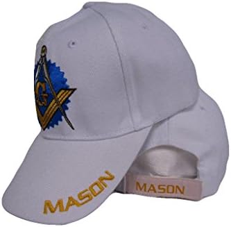 MWS White Freemason Mason Masonic w/Shadow Emblem Baseball Style Cap 3D Bordeded Hat