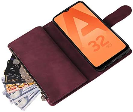 Caixa da carteira lowpznve para galáxia A32 5G, capa Samsung A32 5G, bolso de bolso de bolsa de bolsa de couro com zíper de pulso pulseira capa de pulso de proteção para samsung galaxy A32 5g