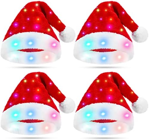 4 PCs Light Up Up Hat de Papai Noel Chapéus de Natal LED LED LIGHT UP PLUSH CHAPA DE NATAL FONDRES CHAPA DE PANTA ILUSO