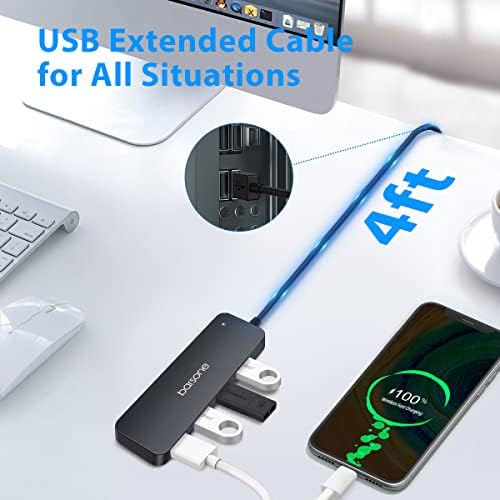4 Port USB Hub 3.0, barrane hub USB port com cabo estendido de 4 pés, divisor USB multiplicado para laptop, PC para desktop,