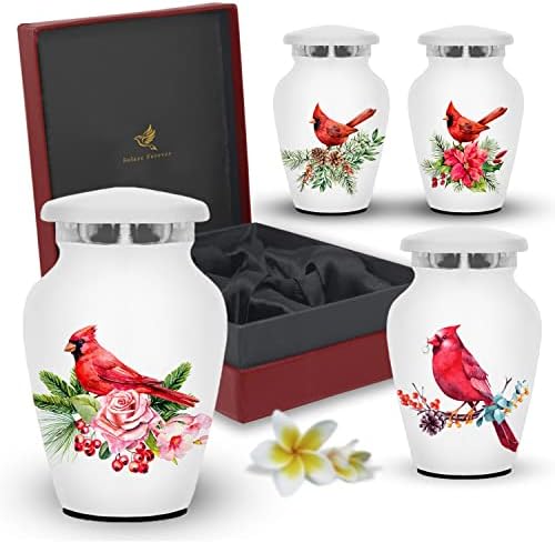 Urnas do cardeal branco - Urnas de lembrança para cinzas humanas conjunto de 4 com caixa e bolsas - urnas brancas para cinzas