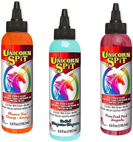 Unicorn Spit - Gel Stain & Glaze Paint em um, Phoenix Fire, Pixie Punk Pink e Zia Teal, 4 oz