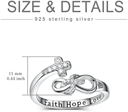 Tyso Faith Hope Love Cross Rings 925 Sterling Silver CZ Infinito Anéis de embrulho ajustáveis ​​Presentes inspiradores de jóias para