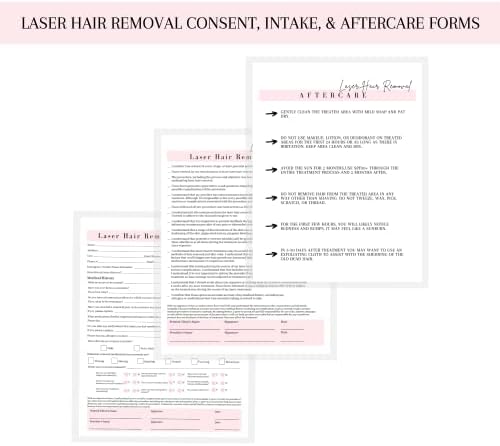 Ingestão de cabelo a laser, consentimento e consentimento pós -tratamento com gráfico de Fitzpatrick | 75 pacote | 8,5