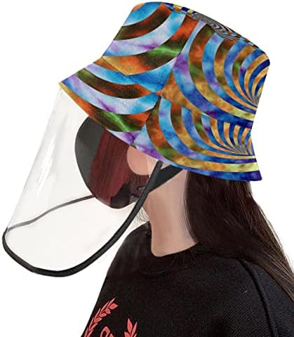 Chapéu de proteção para adultos com escudo facial, chapéu de pescador anti-sun tap, círculo de arco-íris de giro de redemoinho psique