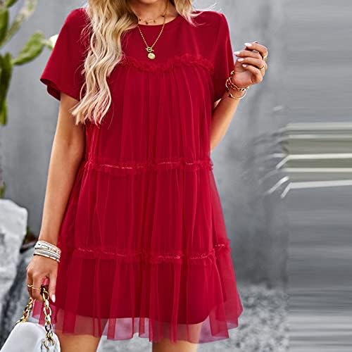Vestido de primavera e verão para mulheres 2023 Moda de cor sólida Casua Round Round Neck Dress Short Sleeve Dress