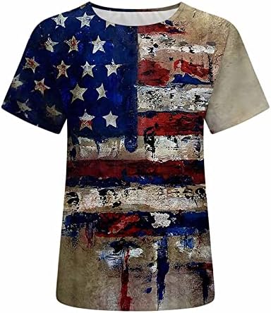 Camisetas casuais de comigeewa para menina adolescente de manga curta pescoço da independência da bandeira do dia da bandeira
