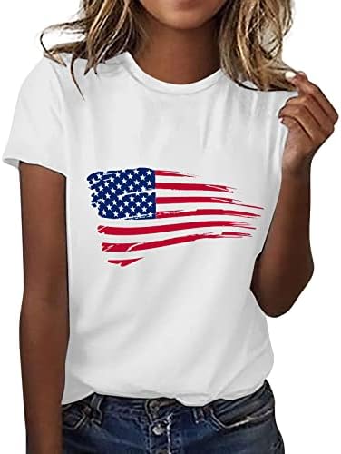 Camisa de bandeira americana para mulheres de manga curta Tees básicos de camiseta gráfica Star Stripes USA Tops 4 de julho Camisas