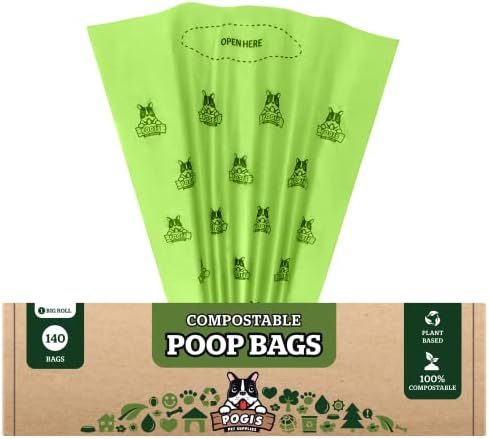 Sacos de cocô de cocô com computáveis ​​de Pogi-140 sacos de resíduos de Grab & Go Dog à base de plantas-à prova de vazamentos,